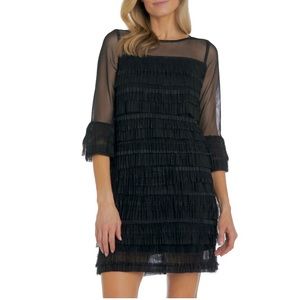 R&M Richards Mini Black Layered Illusion Ruffle Dress Size 10 Petite